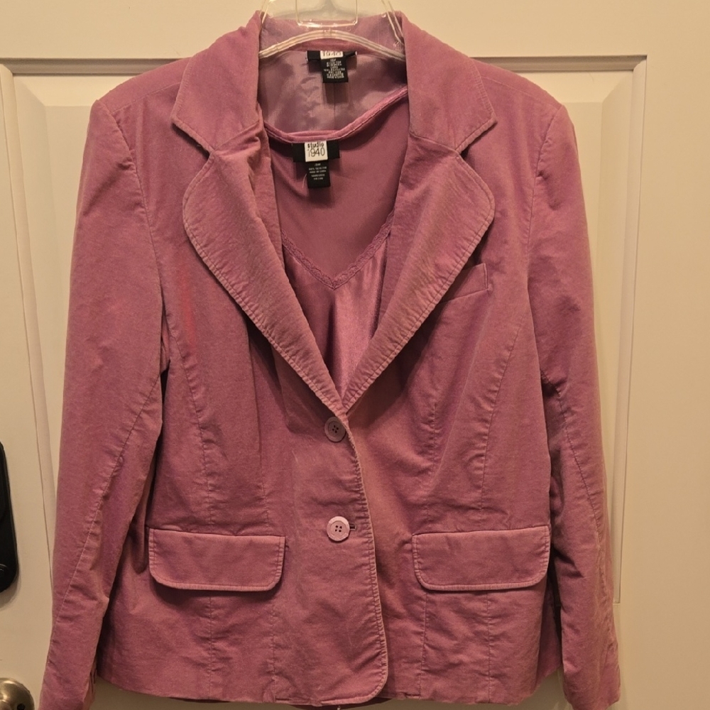 Studio 1940 Womens Plus Size Satin Tank Top And  Mauve Blazer Jacket